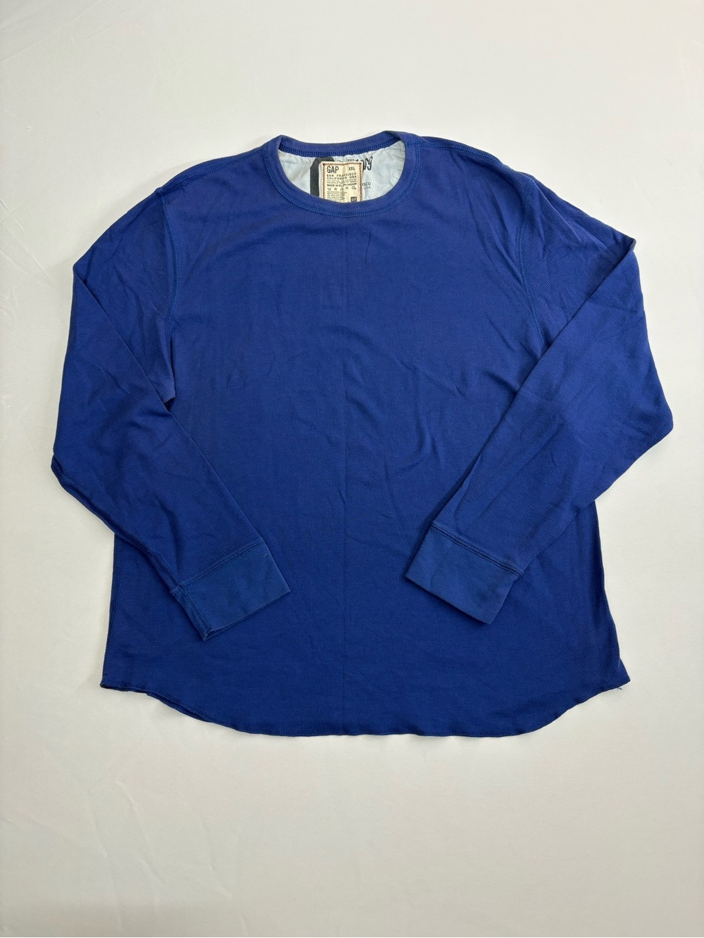 Y2K Vintage Gap Waffle Knit Long Sleeve Thermal Blue Crew Neck Shirt Size XXL
